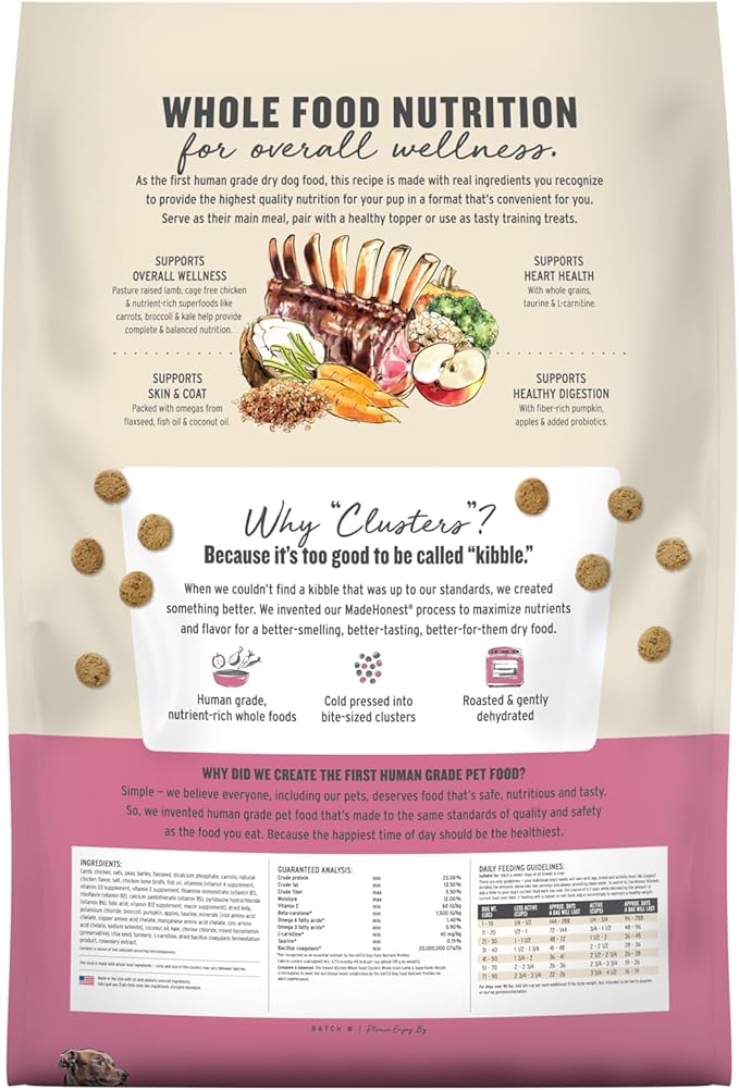 The Honest Kitchen Human Grade Dog Food, Whole Food Clusters Whole Grain Lamb Dry Dog Food, 18 lb Bag