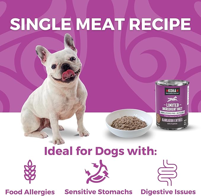 KOHA Limited Ingredient Diet Kangaroo Entrée for Dogs - Grain Free Wet Dog Food with No Fillers - Sensitive Stomach Kangaroo Dog Food - 13 oz Pack of 13