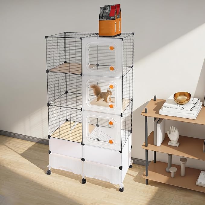 Small Animal Cage, Guinea Pig Cages with Rolling, Durable Front Doors, Chinchilla Cage with Scoop for Rat, Hamster, Guinea Pig, Squirrel (Black, 61in)