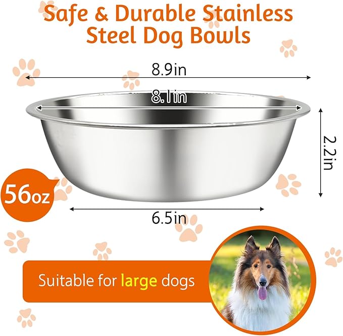 kathson 6 PCS Large Stainless Steel Dog Bowls, Replacement Metal XL Pet Puppy Food Water Bowl Set Suit for Indoor Outdoor, Dog Feeding Dish for Small, Medium, Large Dogs, Dishwasher Safe (8.9 in)