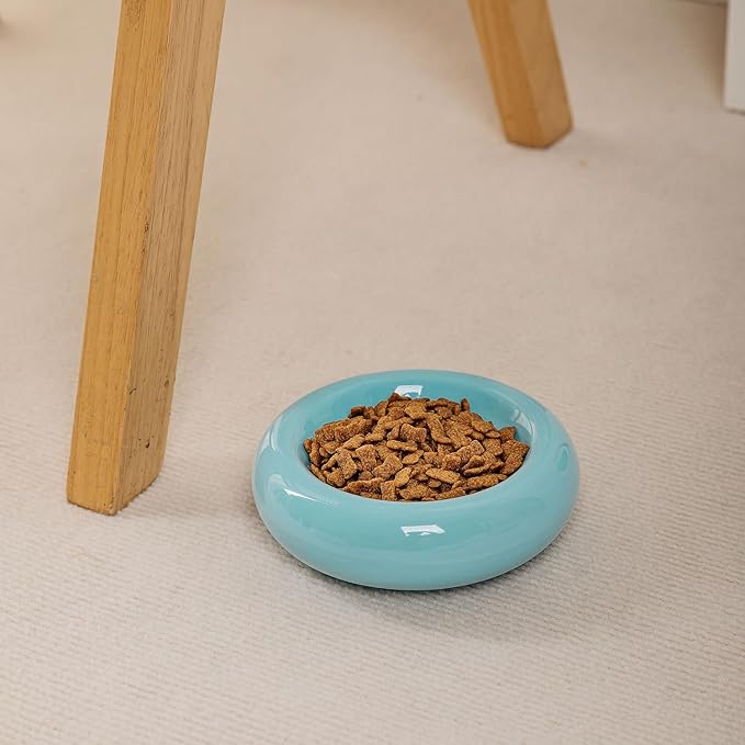 6.1 Inch Cat Bowls, 7 oz Ceramic Cat Food Bowl, Whisker Fatigue Relief Bowl, Anti-Vomiting, Protect Spine, Perfect for Indoor Cats(2pc Blue)