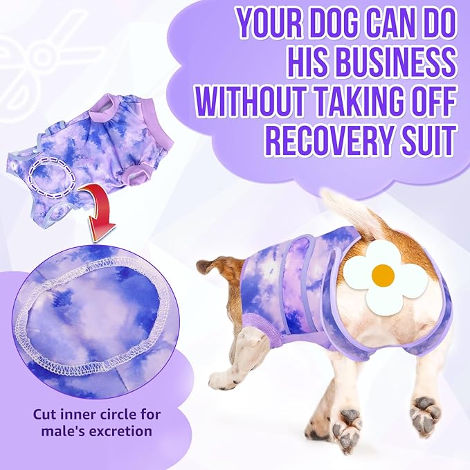 SlowTon Dog Surgery Recovery Suit - Zipper On Dog Onesies After Surgery for Female Male Dogs, Abdominal Wounds Bandages Cone/E-Collar Alternative Surgical Body Suit Anti-Licking (Purple, S)