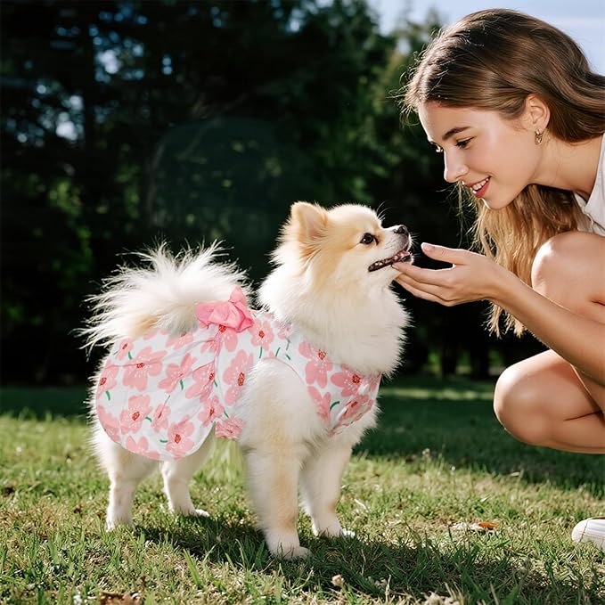 5 Pcs Dog Dresses Floral Puppy Cat Pet Dresses Dog Bowknot Dresses for Small Dogs Girls Puppy Summer Floral Skirts Outfits Cute Princess Pet Dress for Female Yorkie Cats Dogs Pets