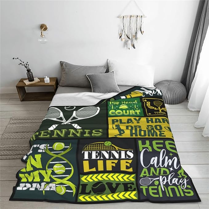 banonaty Tennis Blanket Sport Throw Blanket Cozy Fleece Flannel Plush Bedding Tennis Gifts for Women Men Lover Coach Boys Girls Youth Adult Stuff Plush for Couch Sofa Bed Decor 60"X80"