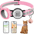Waterproof Breakaway Cat Collar with AirTag Holder & Smart QR ID Tag - Reflective Safety Tracker Collar for Cats, Kittens, Puppies-Compatible with Apple AirTag, GPS Tracking for Girl&Boy Pets (Pink)