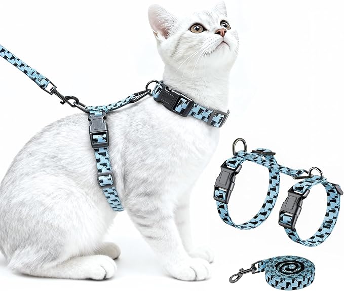 Halypet Cat Harness and Leash Set, Escape Proof 3-in-1 Adjustable Harness for Cats & Kitten, Soft Lightweight, Easy On & Control for Walking, Travel & Outdoor Use, Light Blue Kitty, Small