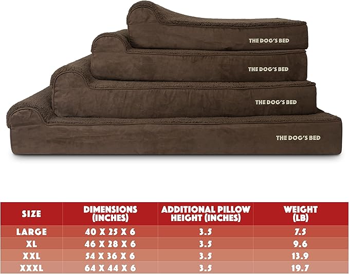 The Dog’s Bed Orthopedic Memory Foam Dog Bed with Headrest, Calming Surface – CertiPUR-Certified Foam, Plush Fabric, Brown Plush, XL, 6-Inch