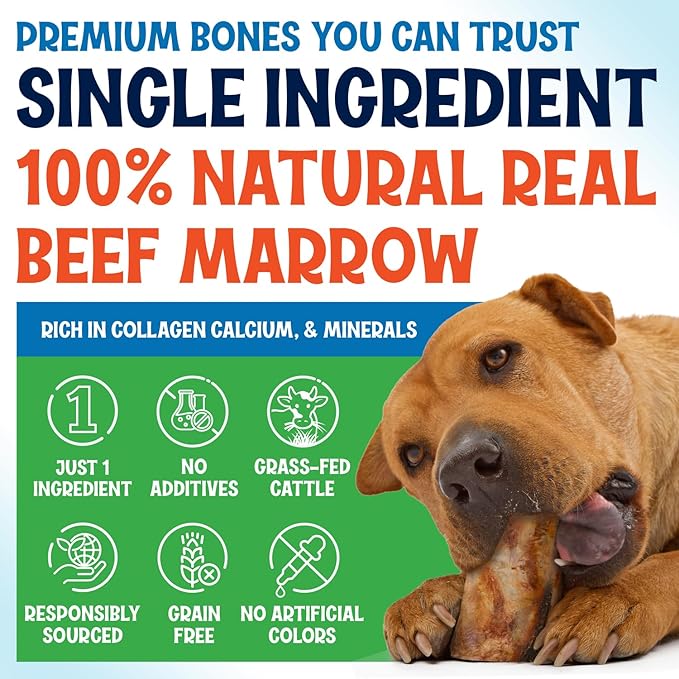 Beef Marrow Bones for Dogs, 3" Bone, Long Lasting Stuffed Treats, Tasty and Healthy Snack for Small and Medium Sized Pets, (6 Pack)