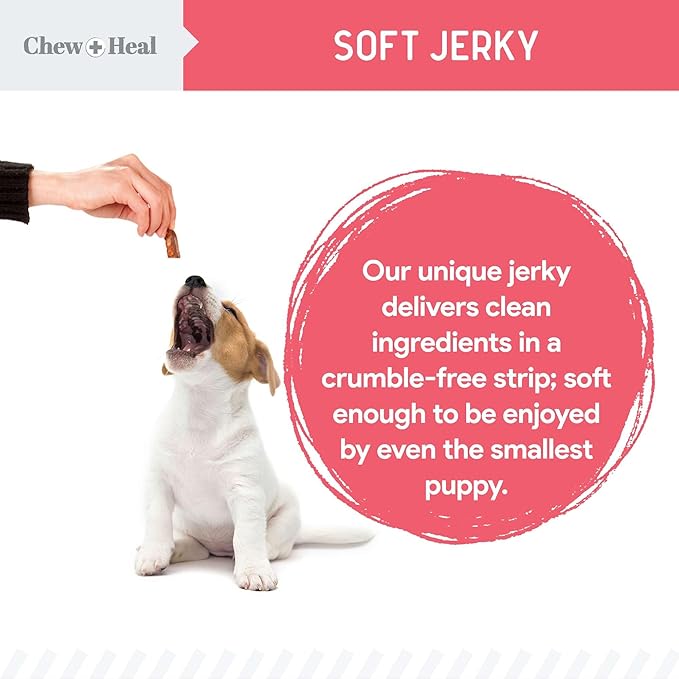 Chew + Heal Labs Dog Salmon Jerky for Puppies - 12 oz of Wild Caught Alaskan Salmon Jerky for Puppy Development with Chickpeas, Carrots, Sweet Potato, and Fruit - Made in The USA