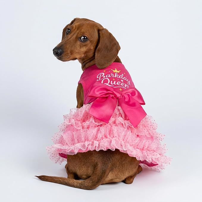 Fitwarm Barkday Queen Dog Tutu Dress, Birthday Clothes for Small Dogs Girl, Pet Outfit, Light Pink, Hot Pink, Small