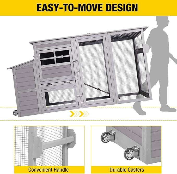 Aivituvin Chicken Coop Hen House, Large Outdoor Wooden Poultry Cage with Ramps, Run, Nesting Box, Removable Tray, Weather-Proof Chicken Cage (Grey, AIR31)