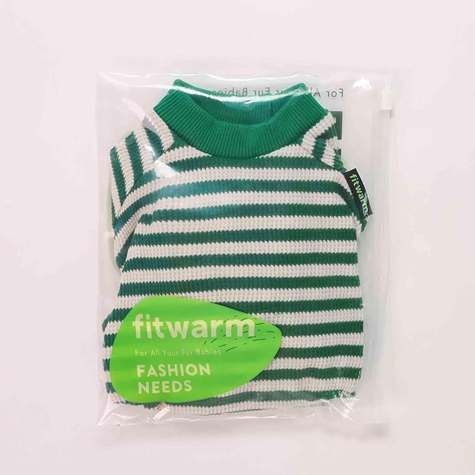 Fitwarm Green and White Striped Dog Pajamas, Waffle Dog Clothes for Small Dogs Girl Boy, Puppy Onesie with Feet, Pet Cat Outfit, Medium
