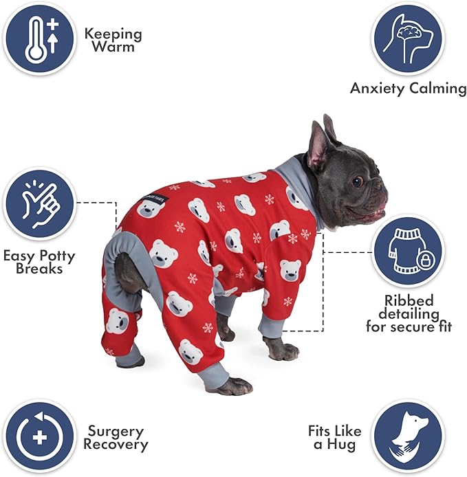 Spark Paws Dog Christmas Pajama, Dog Recovery Suit Male, Onesie, Ultra-Soft and 4-Way Stretch, for Small Medium and Large Breeds - Polar Bear - XL