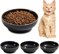 Ceramic Cat Bowl Dishes for Food and Water, Safe Food-Grade Porcelain 5.3 in 3 Pack Cat Dishes and Plates for Feeding Indoor Cats, Kittens and Small Dogs, Durable & Dishwasher Safe Pet Dish, Black