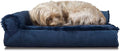 Furhaven Plush & Velvet L-Shaped Chaise Memory Foam Dog Bed - Deep Sapphire, Small