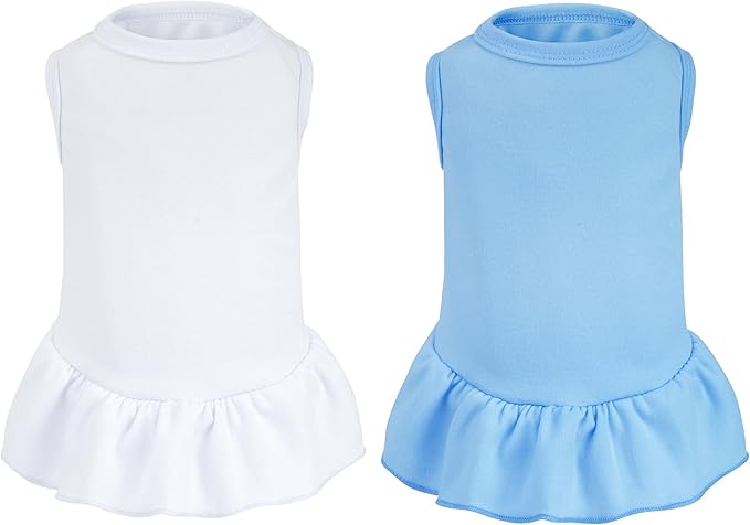 2 Pcs Dog Dresses Cat Skirt Solid Color Dog Clothes Summer Sleeveless Puppy Girl Clothes for Small Pet Dogs Cats (White,Blue, X-Small)