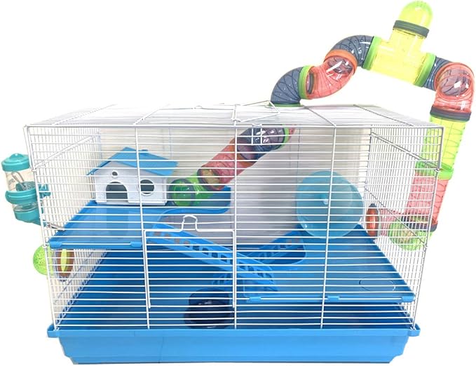 Large 3-Levels Dwarf Hamster Expandable and Customizable Habitat House Cage for Rodent Gerbil Mouse Mice Rat with Crossover Tube Tunnel