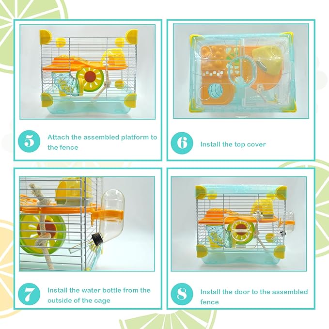 2 Layers Hamster Cage with Tubes Mouse Cage with Accessories Water Bottle Food Dish Transparent Hamster Habitat with Exercise Wheel for Hamster Guinea Pig Gerbil (10.9" x 8.1" x 9.8" Blue)