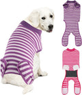 2 Packs Breathable Cotton Dog Recovery Suit for After Neuter Spay Abdominal Wounds Protector, Professional Anti-Licking Onesies for Male Female Pets Surgery Bandages, XL Purple & Pink Stripes