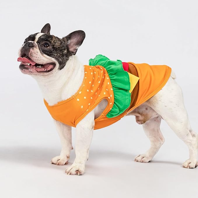 Fitwarm Halloween Dog Hamburger Costume, Funny Clothes for Small Dogs Boy Girl, Pet Fast Food Outfit, Orange, Medium