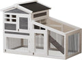 Garvee 2-Story Wooden Rabbit Hutch Indoor and Outdoor, Rabbit Cage with Removable Wire Netting and Leak Proof Tray, Weatherproof Bunny Cage with Anti-Chew Metal Frame Ramp for Small Animals Grey