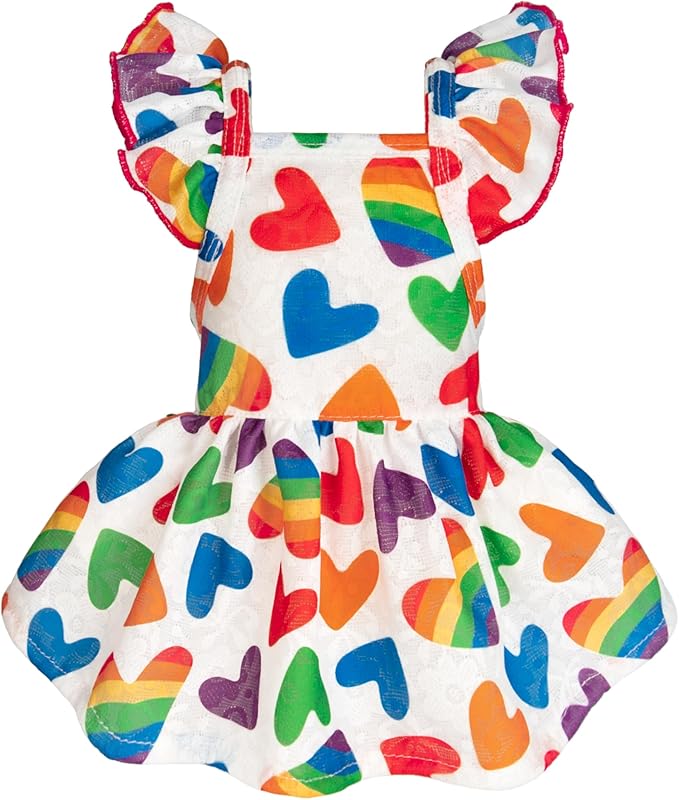 Fitwarm Colorful Heart Dog Dress, Summer Clothes for Small Dogs Girl, Cute Pet Rainbow Outfit, Red, Yellow, Blue, Green, White, Small