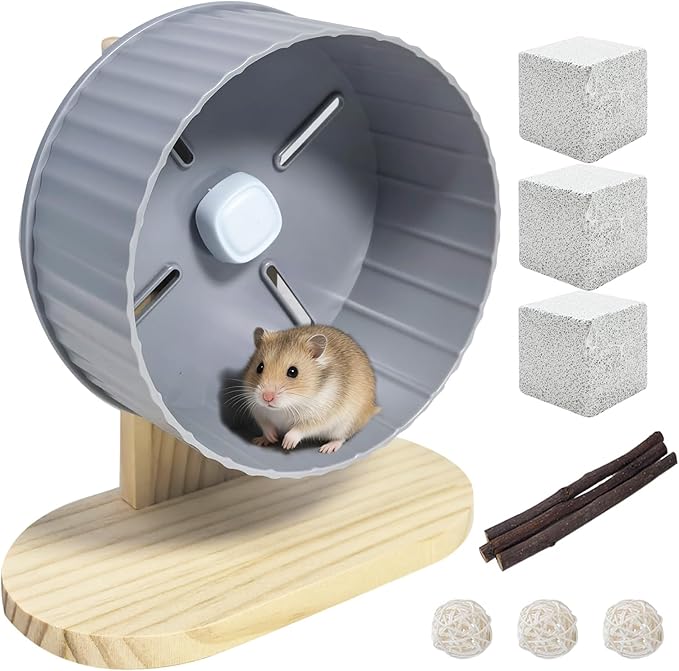 6.7in Silent Hamster Exercise Wheel Hedgehog Wheel Hamster Toy Cage Accessories with Adjustable Stand for Rat Gerbil Mouse (Gray)