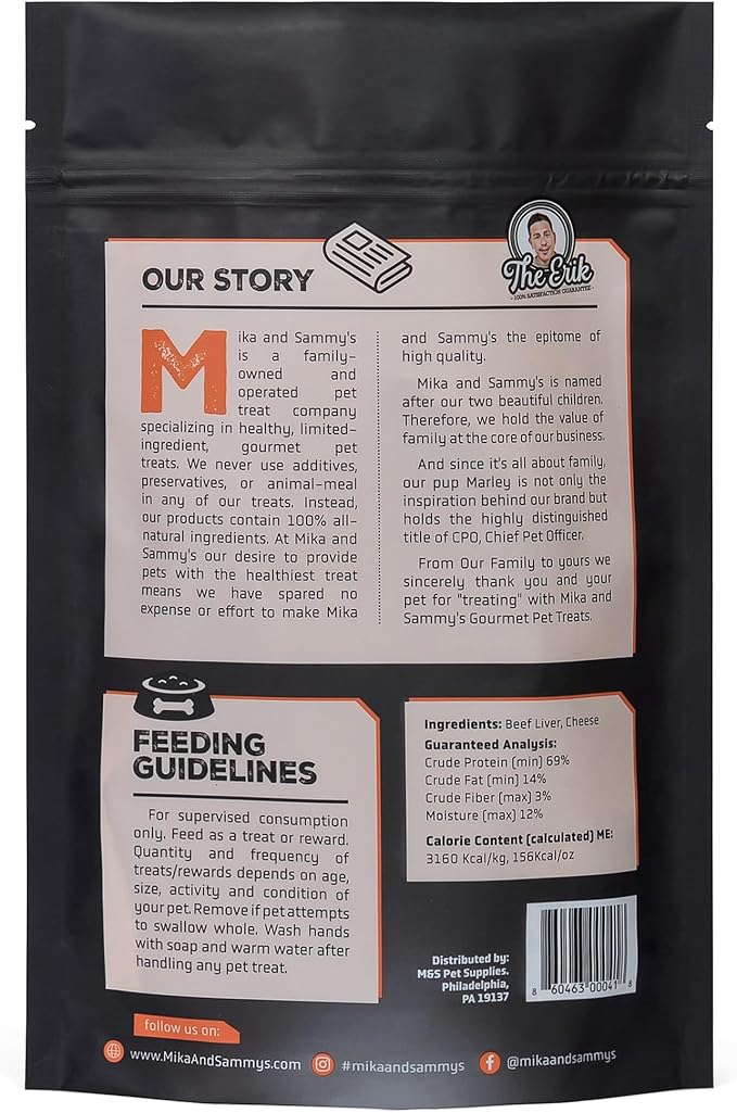 Mika & Sammy's Gourmet Beef Liver Jerky Dog Treats Made in The USA. (Beef Cheese 5 oz)