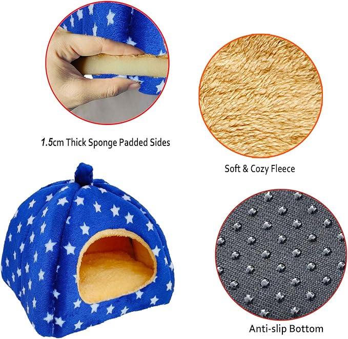 Guinea Pig Bed, Guinea Pig Warm Hideout House Accessories Cozy Bed for Small Animals Hamsters Chinchillas Dwarf Bunnies Hedgehogs. M, NavyBlue
