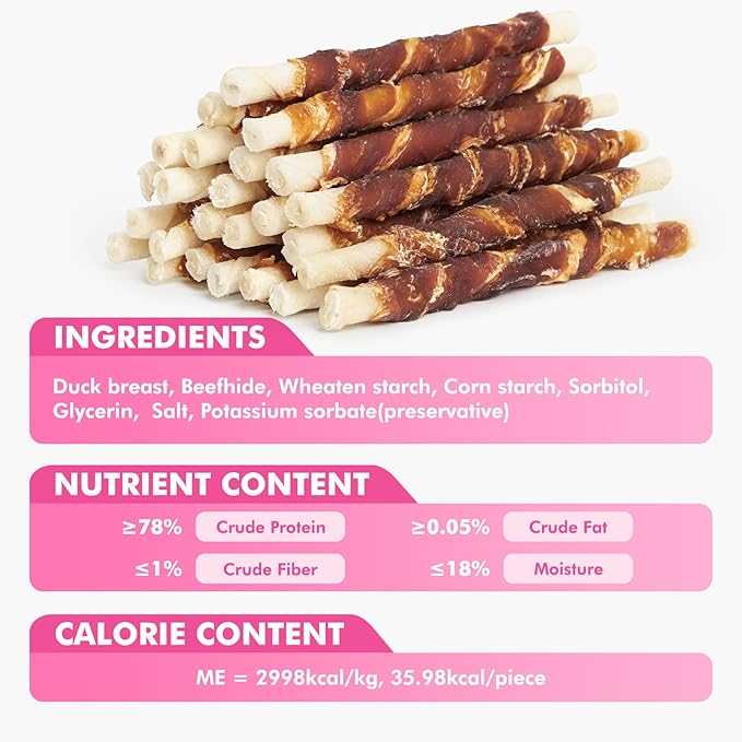 Dog Treats, 5 Inch Duck Wrapped Rawhide Sticks for Dogs, Teeth Cleaning Dog Chew Snacks for Puppy and Small Dogs, 8.8oz