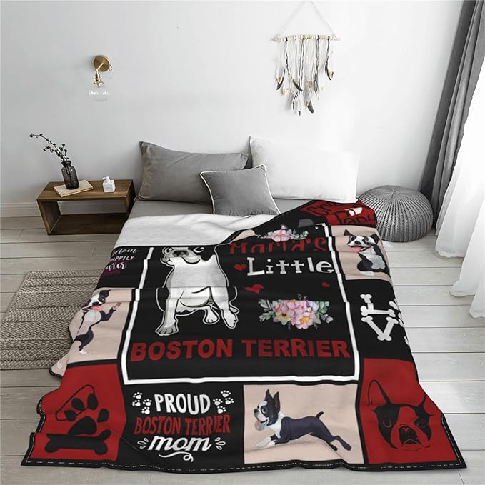 Boston Terrier Blanket Boston Terrier Gifts Throw Blankets Cozy Fleece Flannel Blanket Soft Warm Plush Lightweight Blanket Dog Gift for Couch Sofa Bed for Women Girls 60"X80"