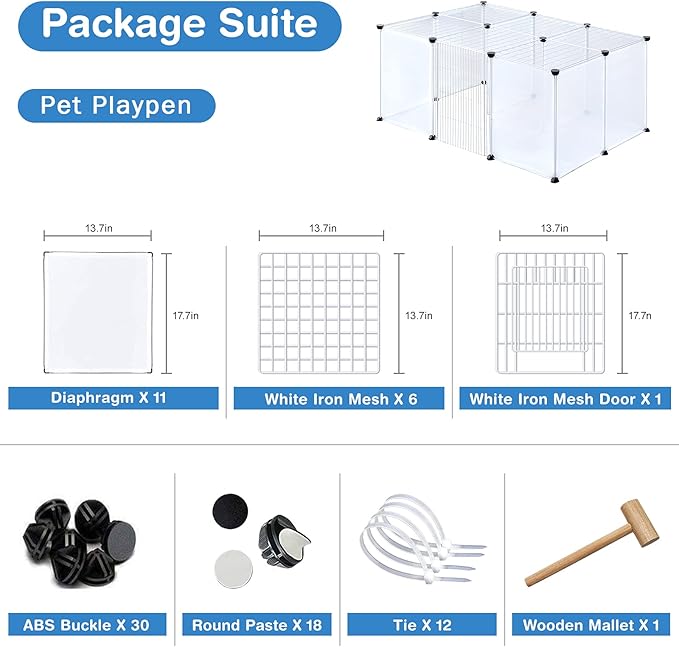 BRIAN & DANY Pet Plastic Playpen, Play Pen Indoor for Kitten, Hamster, Rabbit, Guinea Pig, Clear Enclosure Fence, 17.7 X 13.7 inches, 18 Panels