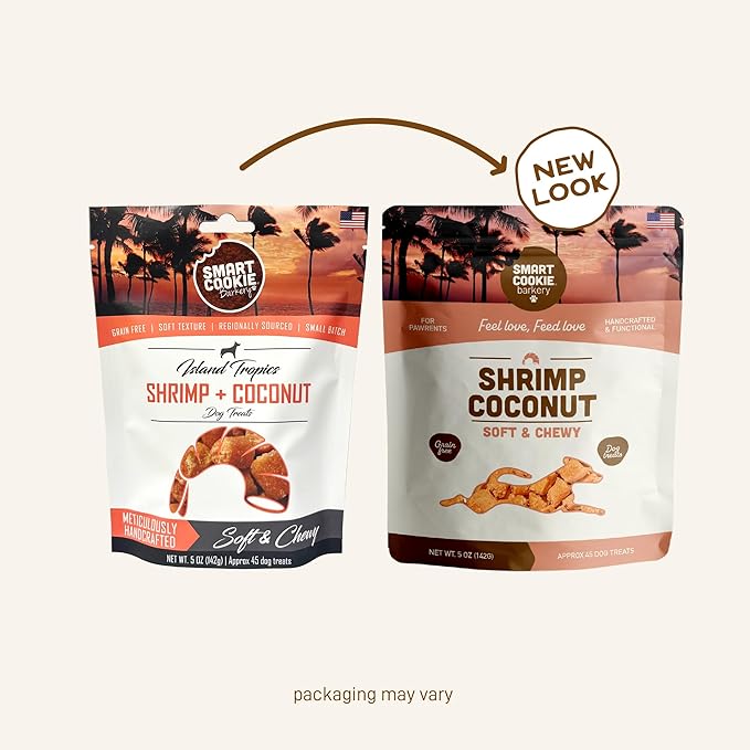 Smart Cookie All Natural Dog Treats - Shrimp & Coconut - Training Treats for Dogs with Allergies, Sensitive Stomachs - Soft Dog Treats, Chewy, Grain Free, Human-Grade, Made in USA - 5oz, Pack of 3