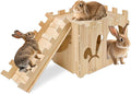 YUEPET Large Wooden Rabbit Castle with Ramp, Rabbit Pig Hideout Detachable Bunny House Indoor Small Animal Houses & Habitats for Adult Bunny Guinea Pig Chinchilla Hide Rest Play