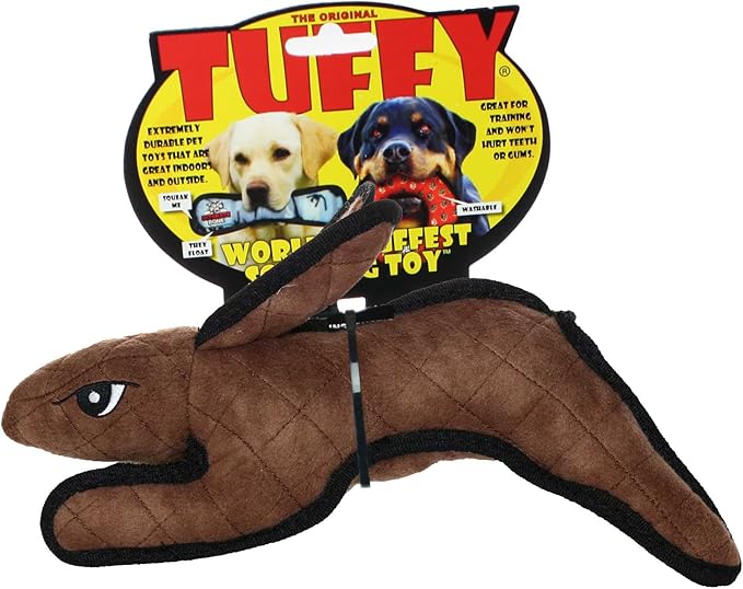 TUFFY - World's Tuffest Soft Dog Toy -Barnyard- Multiple Layers. Made Durable, Strong & Tough. Interactive Play (Tug, Toss & Fetch). Machine Washable & Floats. (Brown Rabbit, Large 2 Pack)