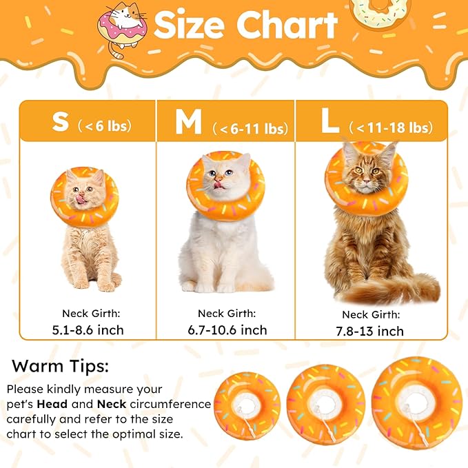 Hpetppy Cat Cone Collar Soft, Cat Recovery Collar for Wound Healing Cute Donut Adjustable Kitten Cones to Stop Licking Comfortable Lightweight Neck Elizabethan Collars for Kittens After Surgery