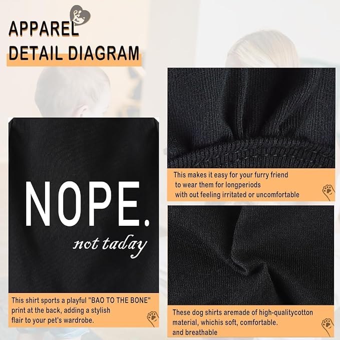 Discover Cozy Cotton Canine Wear: Soft, Lightweight, and Breathable Dog Shirt Vest with Eye-Catching Graphics(Nope not Today), Keeping Your Furry Friend Warm and Comfy! Grey XS