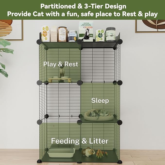 STILLCOVE 2 Tier Cat Cage Indoor, Big Wire Cat Cage Kennels Enclosures DIY Playpen Crates, Pet Pen C&C Cage for 1-2 Cats Kittens