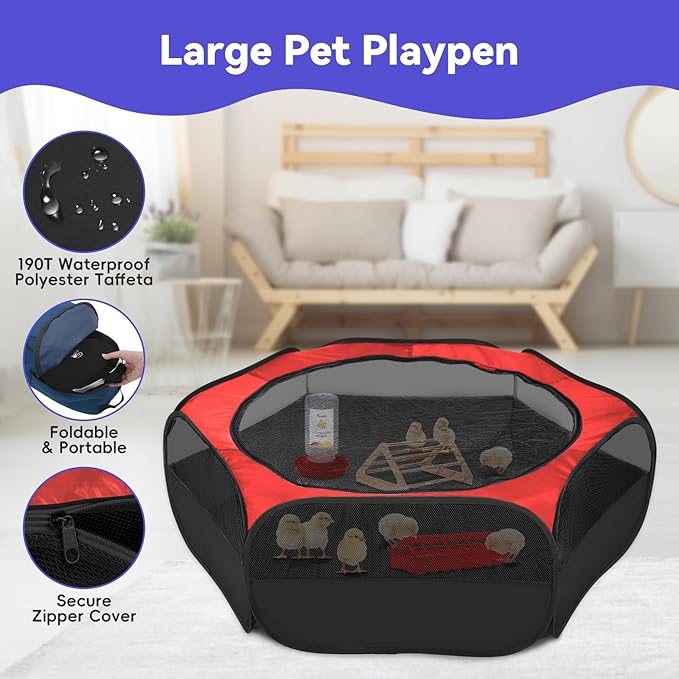 Pawaboo Chick Brooder Box for Chick Starter Kit, Brooder Pen/Chicken Supplies Brooders Box with Chicks Perch Brooding Up to 15 Chicks, Duck and Quail, Red+Black