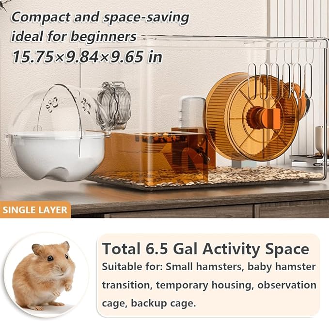 7-in-1 Transparent Hamster Cage Kit, All-in-One No Assembly, DIY Expandable/Stackable, 15.75×9.84×9.65 in, Small Desktop/Breeding/Nursery Cage, Fits Small Space/Kid’s Room, for Dwarf & Baby Hamsters