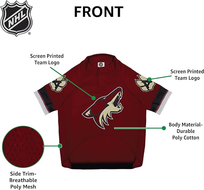 Pets First NHL Arizona Coyotes Jersey for Dogs & Cats, Small. - Let Your Pet Be A Real NHL Fan!