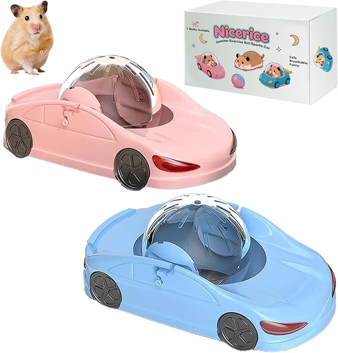 Hamster Exercise Ball Sports Car,Hamster Car with Detachable Transparent Ball,3 Modes Available,Suitable for Dwarf Hamsters Small Pet - Safe, Breathable and Cute (Blue + Pink, 5.7")