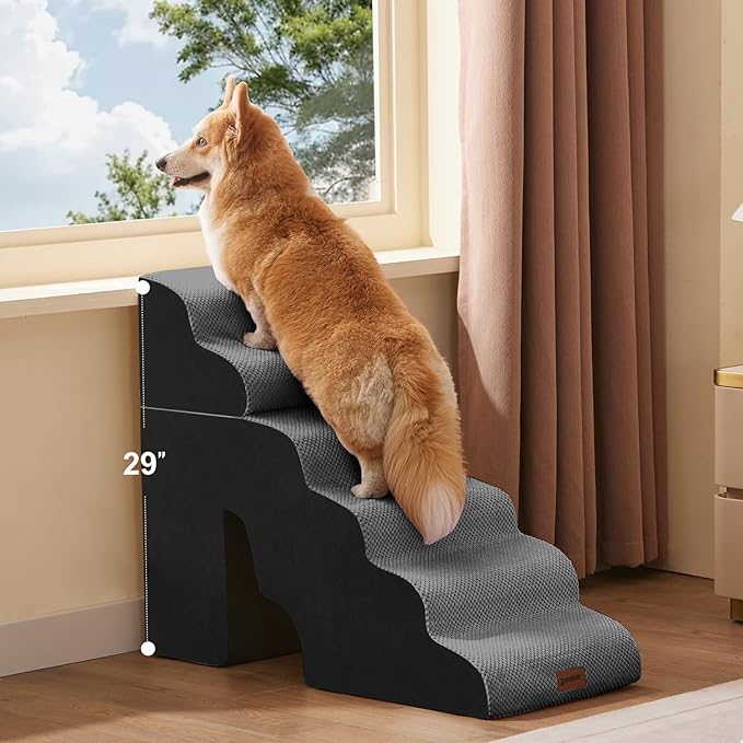 ZOMISIA Dog Ramp for High Beds - 29" H 6 Steps Pet Stairs for Large Dogs with Tunnel 2 in 1 with Zippers Suitable, Indoor Cat Ladders with Non-Slip Bottom, Black