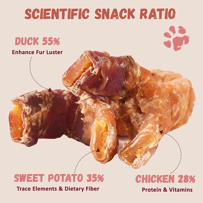 Sweet Potato Donuts Dog Treats Chicken & Duck Wrapped, Healthy Low Fat Dog Jerky Chews, High Protein Training Treats Snacks for Small Medium Large Breed, 10.6 oz
