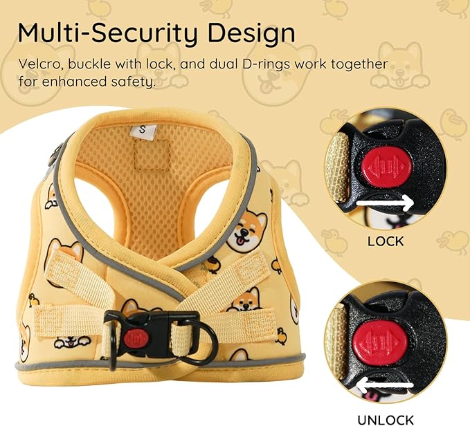 BELLA & PAL Step in Vest Harness for Small and Medium Dogs, No Pull Small Dog Harness with Leash Set, Comfortable Air Mesh Dog Vest Harness with Reflective Strip (Genki Shiba, S)