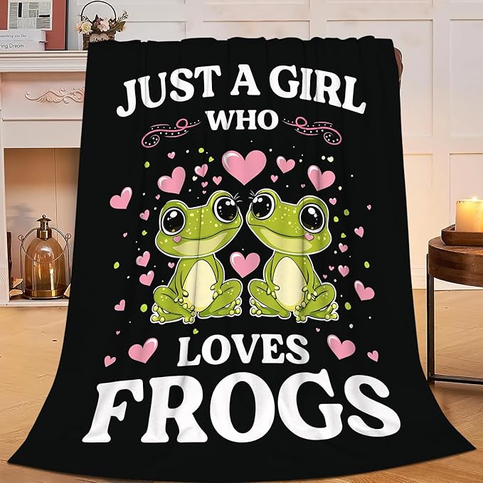 Frog Blanket Just A Girl Who Loves Frogs Cute Cartoon Frog Throw Blanket Gifts for Girls Boys Kids Women Men Adults Super Soft Cozy Plush Fluffy Fuzzy Fleece Blanket Home Decor 40''X50''