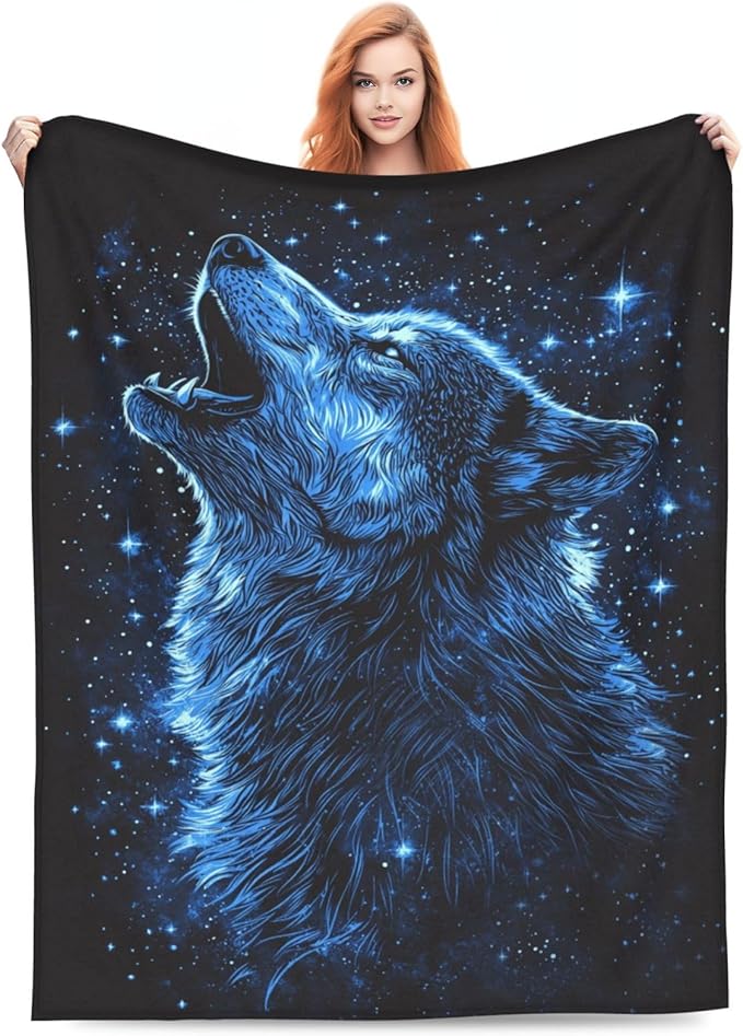 Wolf Blanket, Wolves Decor Throw Blankets, Wolf Gifts for Men Boys Girls Women Lover Adult Cozy Fleece Flannel Bedding Stuff Animal Plush for Couch Sofa Bed 80"X60"