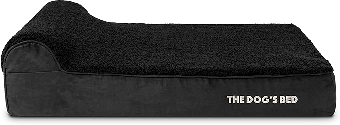The Dog’s Bed Orthopedic Memory Foam Dog Bed with Headrest, Calming Surface – CertiPUR-Certified Foam, Plush Fabric, Black Plush, Large, 6-Inch