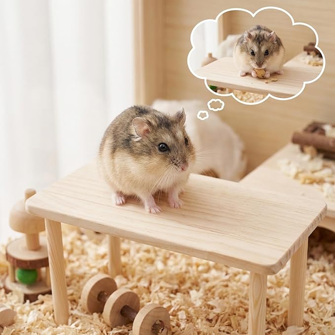 Hamster Play Wooden Platform, 5.51x4.72x4.72in Hamster Cage Platform Small Animal Wood Stand Cage Accessories for Syrian Hamsters Mice Squirrel and Other Small Pets