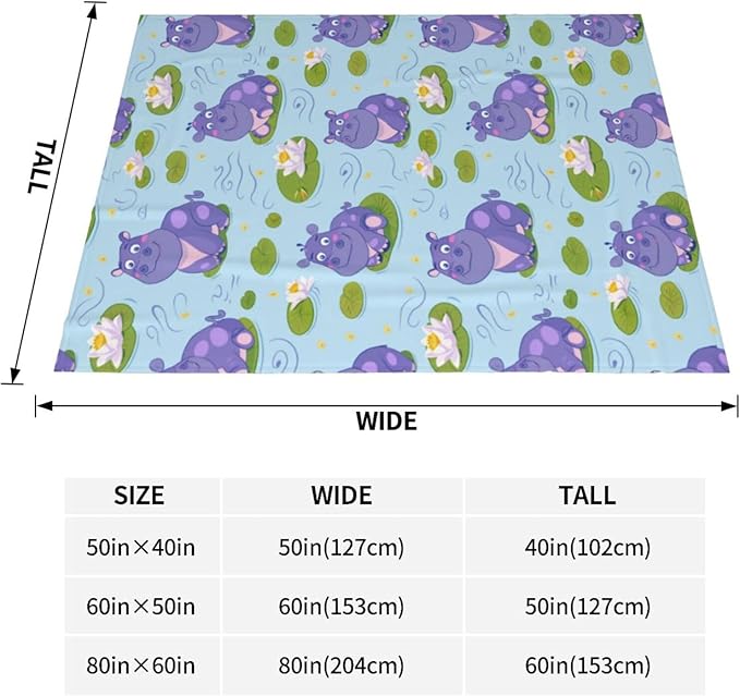 Cute Hippo Blanket Gifts for Women Men Adults Hippo Lovers, Hippos Plush Fleece Throw Blankets, Cozy Soft Warm Bedding Decor for Sofa Living Room Travel 40"x50"